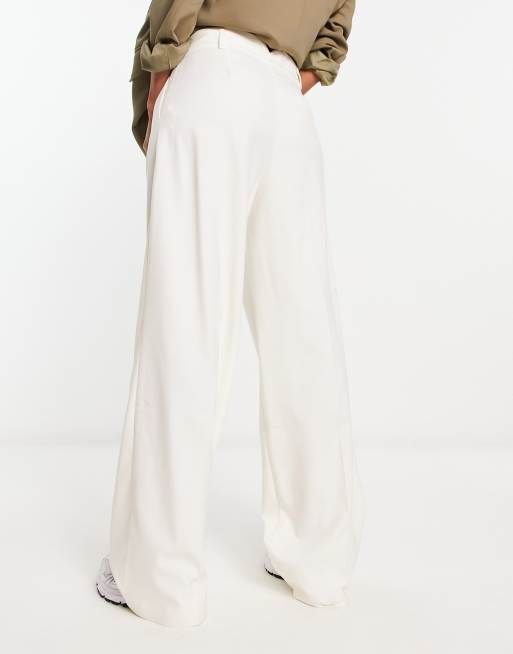 Bershka high waisted wide leg linen pants in ecru stripe