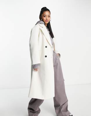 Bershka tailored double breasted coat in ecru  - ASOS Price Checker