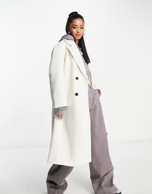 Bershka tailored double breasted coat in ecru