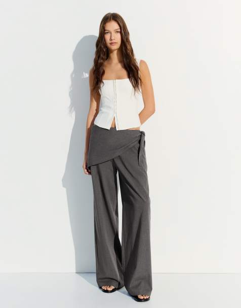 Bershka Tailored fit scarf trousers in light grey - view 1
