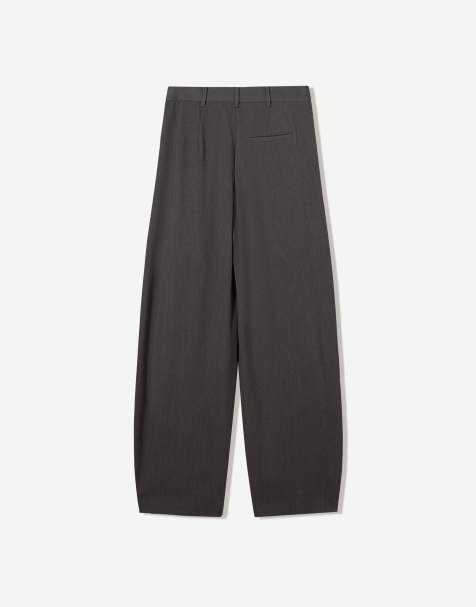 Bershka tailored fit trousers with crossover waist in grey - view 1