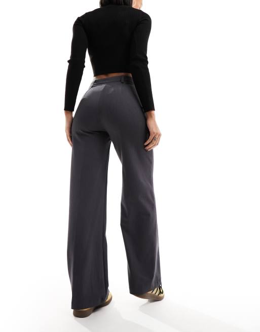 【MODERNIF】Bael semi-wide slacks Bershka tailored pants in slate gray | ASOS