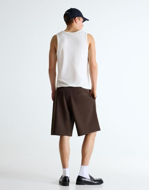 Bershka Tailored pleated bermuda shorts in brown - view 1