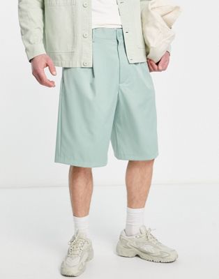 Bershka tailored shorts in sage - ASOS Price Checker