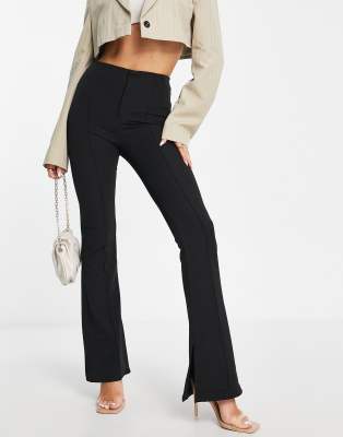 Bershka Wide Leg Tailored Pants In Navy-blue In Black