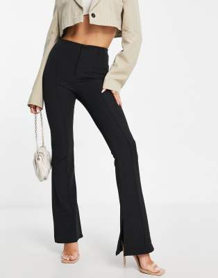 Bershka Tailored Split Hem Pants In Black