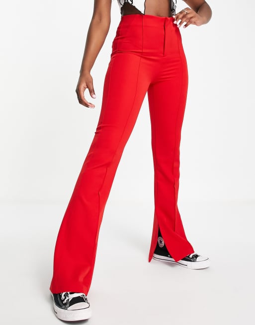 Red split hem store pants