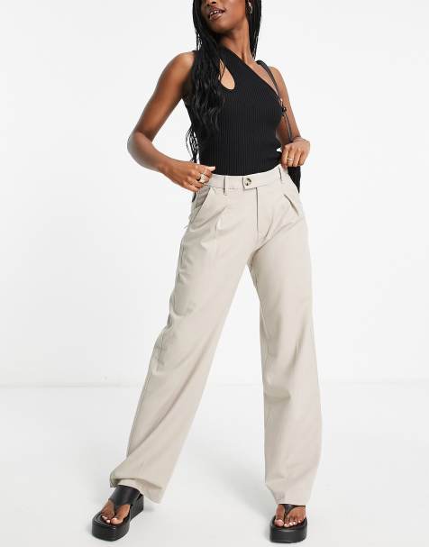 Bershka tailored straight leg linen pants in sand - view 1