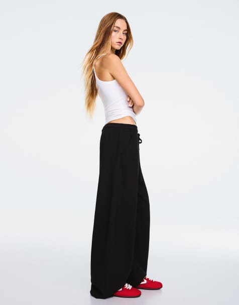 Bershka Tall barrelbroek van pluche met stoppers in zwart - view 1