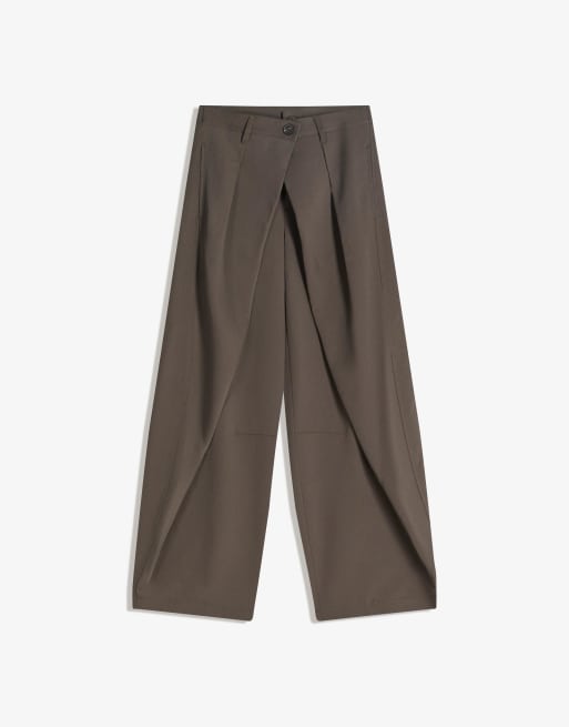 Bershka Tall – Beige byxor med veck och barrelben, 4 av 4