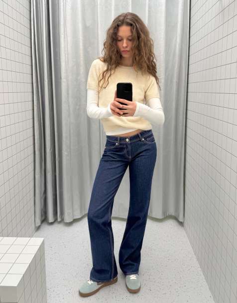 Bershka Tall - Blå lavtaljede bootcut-jeans - view 1