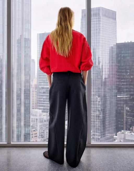 Bershka Tall bukser i dobbelt stof med indsnit i sort, 3 af 5