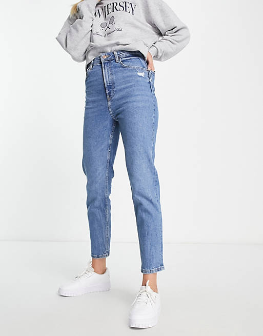 Bershka Tall comfort fit mom jeans in mid blue | ASOS