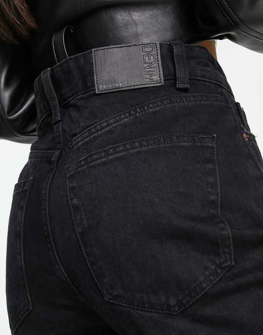 Bershka Tall - Dad jeans a vita alta nero, 3 di 4