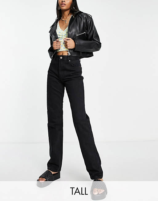 Bershka Tall - Dad jeans met hoge taille in zwart