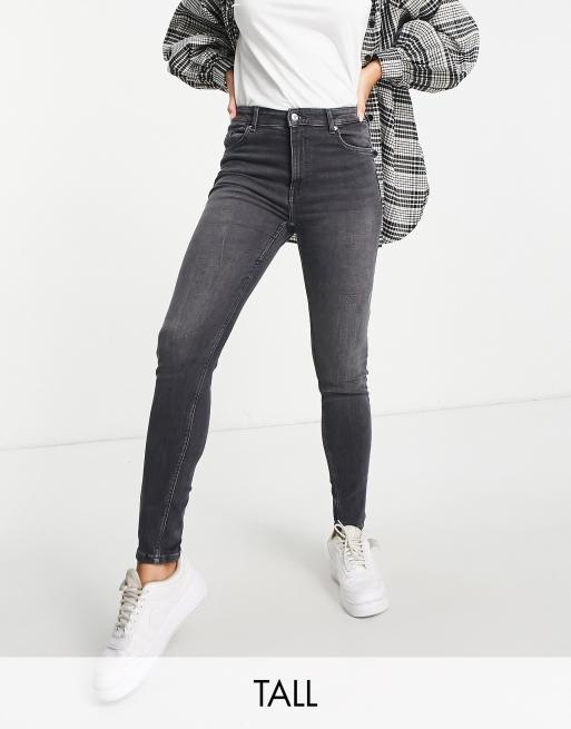 Bershka Tall – Dopasowane szare jeansy z podwyższonym stanem