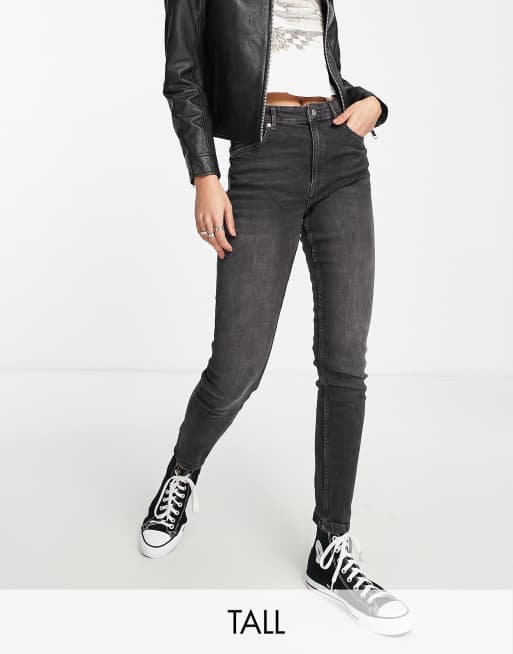Bershka Tall – Dopasowane szare jeansy z podwyższonym stanem