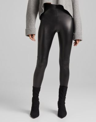 Bershka Faux Leather Croc Legging In Black