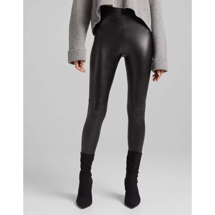 Bershka Tall faux leather legging in black