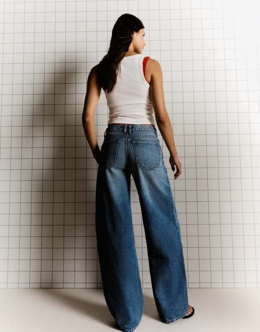 Bershka Tall felpa a righe girocollo blu medio, 3 di 5
