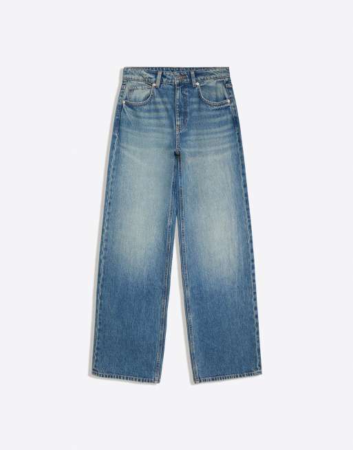 Bershka Tall felpa a righe girocollo blu medio, 5 di 5