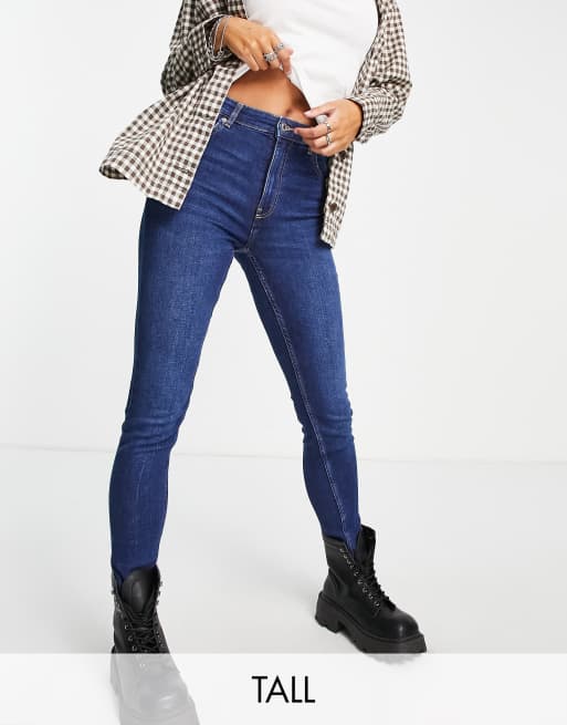 Bershka Tall high waist skinny jean in dark blue