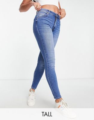 Bershka Tall high waist skinny jean in medium blue