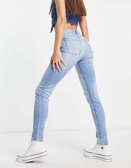 Bershka Tall high waist skinny jean in vintage blue ASOS