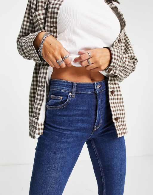 Bershka Tall high waist skinny jeans in dark blue, 3 of 4