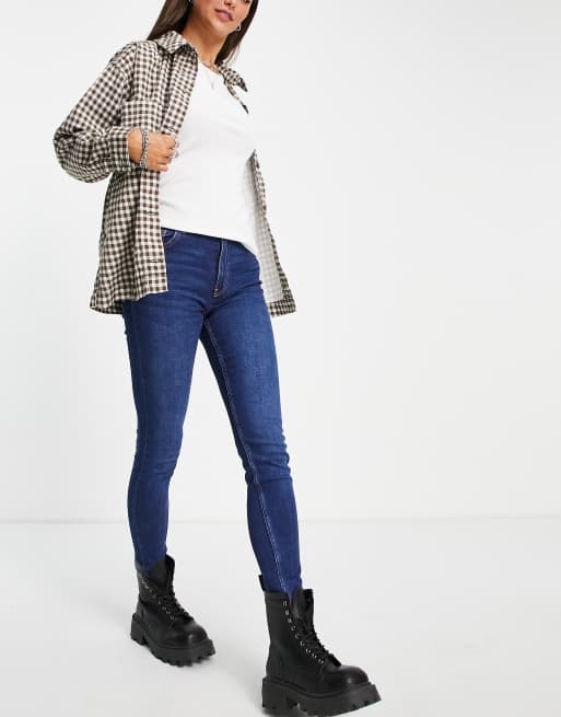 Bershka Tall high waist skinny jeans in dark blue, 4 of 4