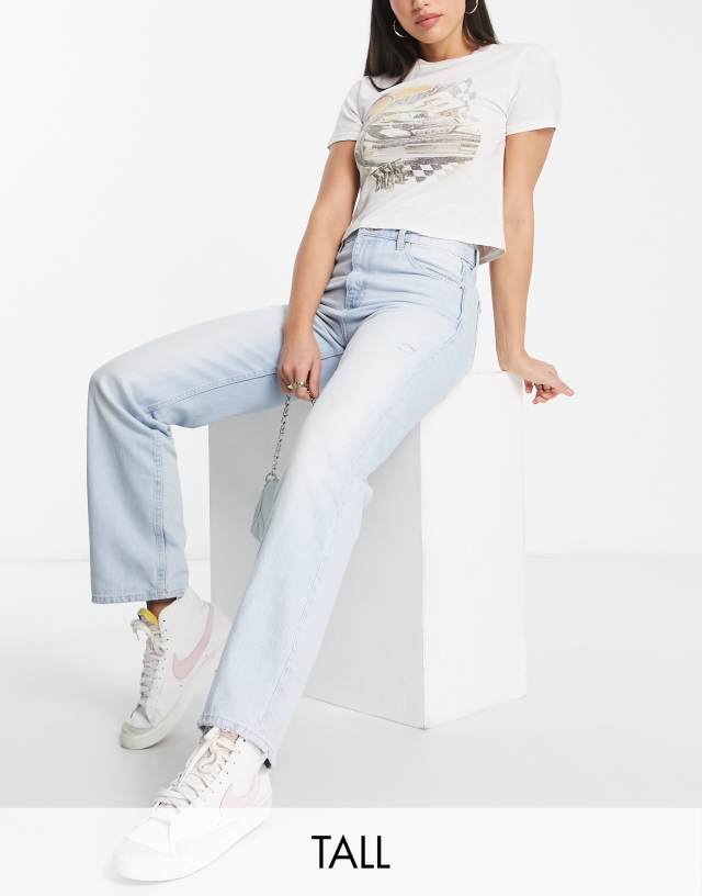 Bershka Tall high waisted dad jean in bleached wash