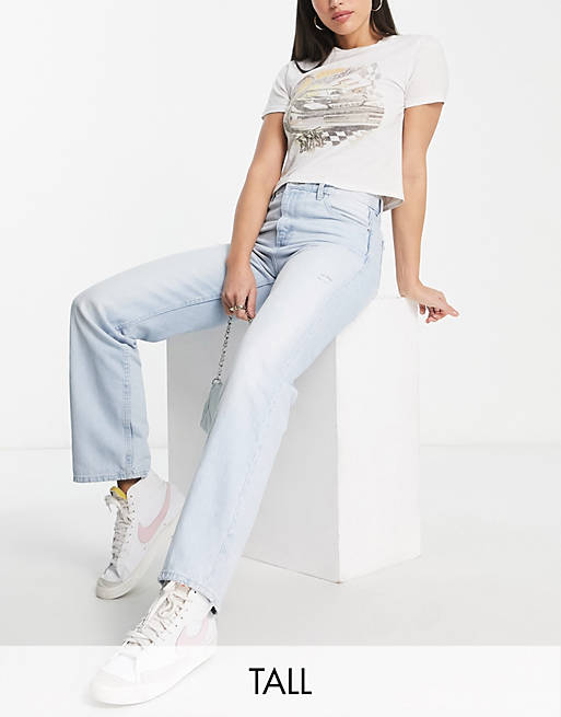 Bershka Tall high waisted dad jeans in bleached wash