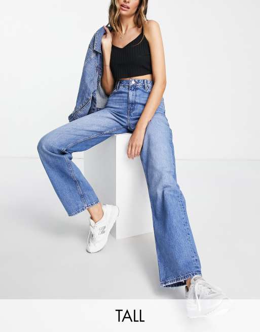 Bershka Tall high waisted dad jeans in medium stone