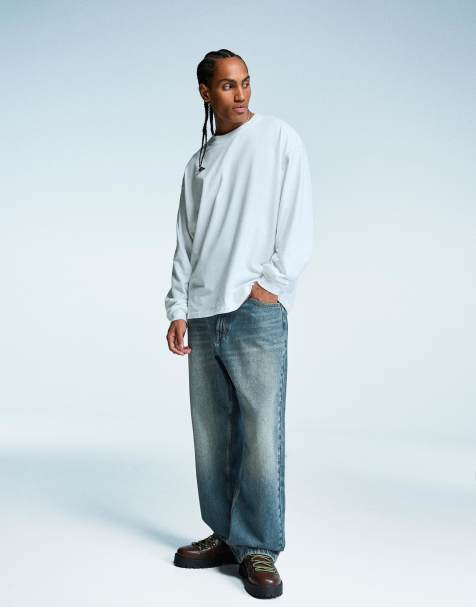Bershka Tall - Jean baggy - Bleu effet sali - view 1