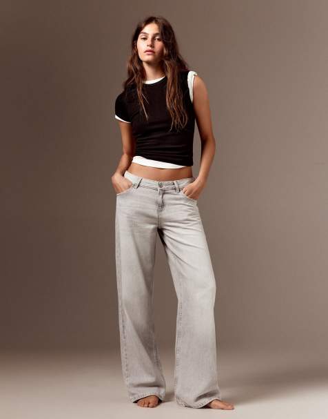 Bershka Tall jean droit taille basse gris clair - view 1