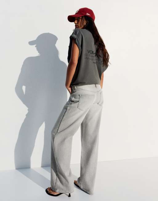 Bershka Tall jean droit taille basse gris clair, 3 de 5