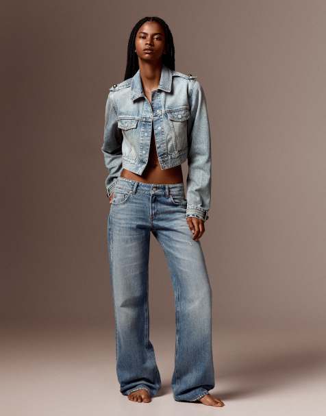 Bershka Tall jeans dritti a vita media in blu - view 1