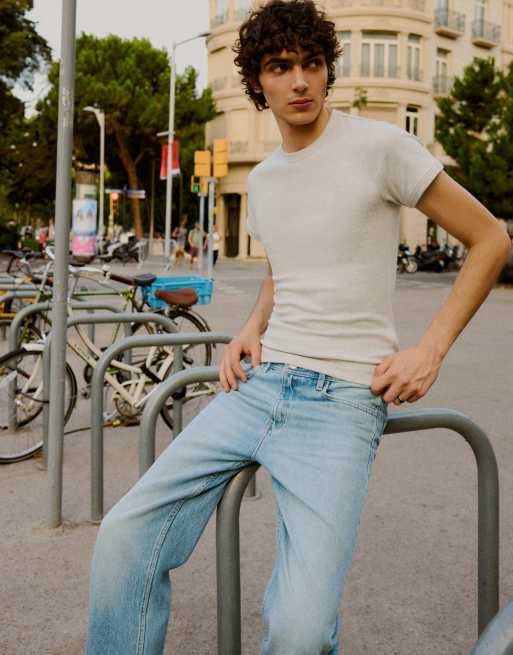 Bershka Tall jeans dritti blu medio, 3 di 5