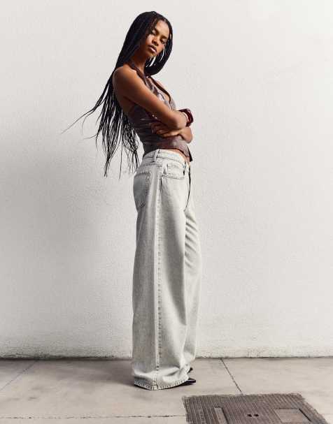 Bershka Tall – Jeans in Hellgrau mit weitem Bein - view 1