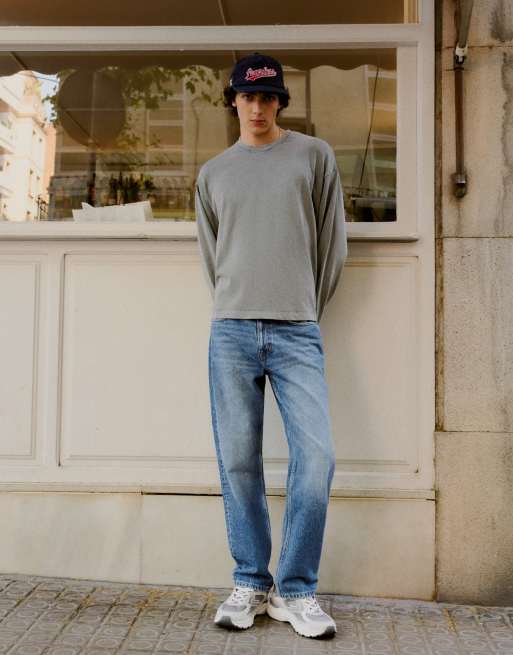 Bershka Tall jeans med raka ben i denimblått, 2 av 5