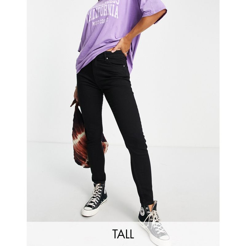 Bershka Tall – Jeans mit engem Schnitt und hohem Taillenbund in Schwarz