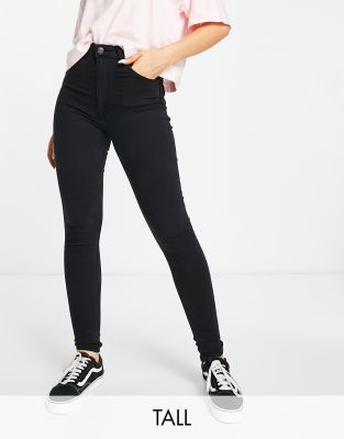 Bershka Tall - Jeans mit engem Schnitt und hohem Taillenbund in Schwarz