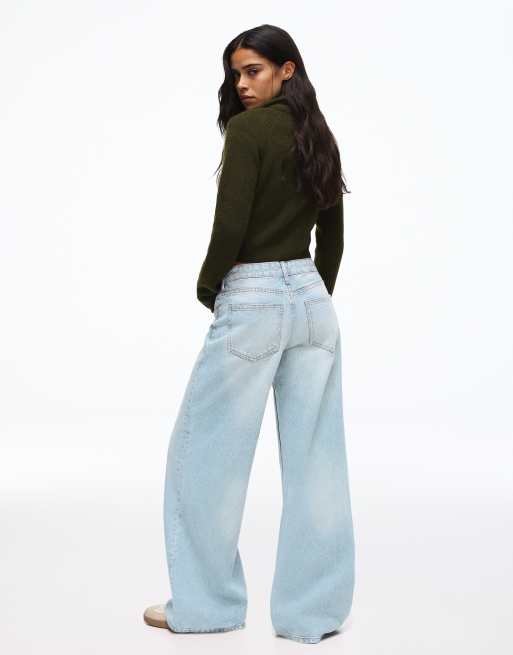Bershka Tall Jeans mit hohem Bund und weitem geradem Bein in Hellblau, 3 von 5