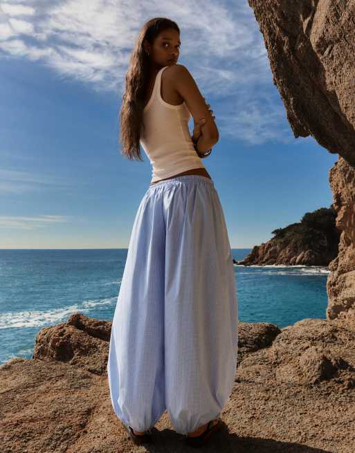 Bershka Tall – Jeansblå bloomer-byxor i poplin, 3 av 4