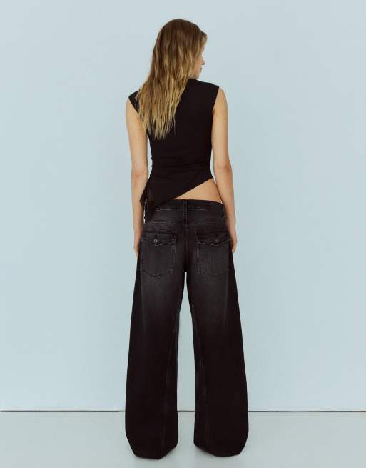 Bershka Tall lavtaljede barrel-jeans i sort, 3 af 6