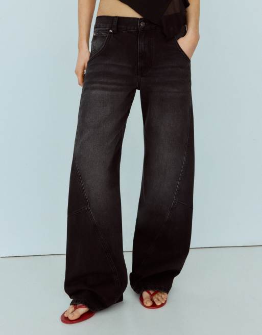 Bershka Tall lavtaljede barrel-jeans i sort, 4 af 6