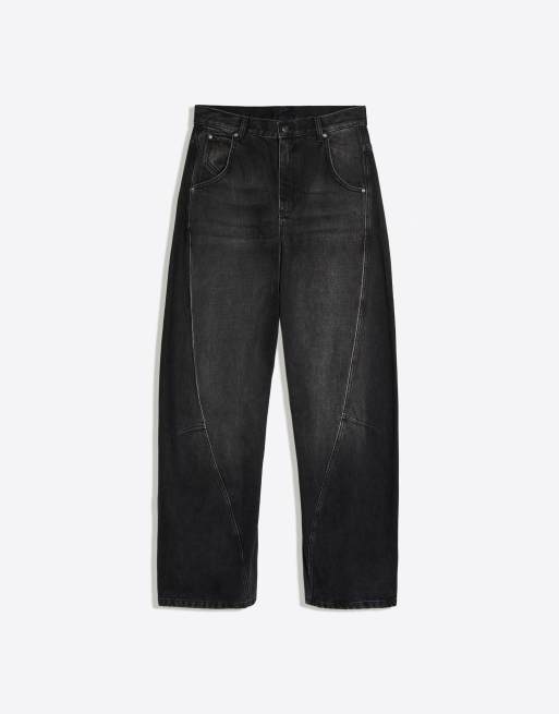 Bershka Tall lavtaljede barrel-jeans i sort, 6 af 6