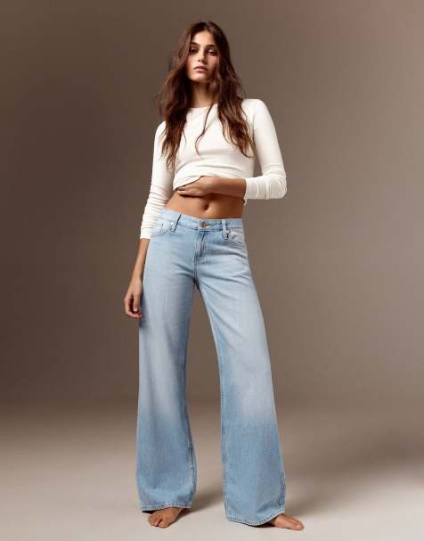 Bershka Tall Low-Rise Straight Jeans in Mittelblau - view 1