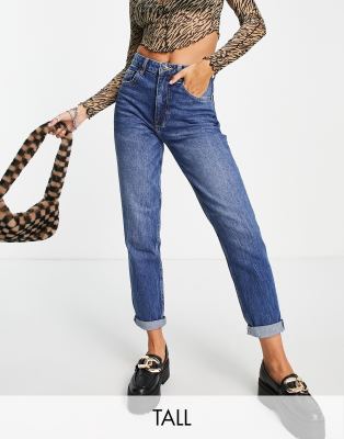 Bershka Tall mom jean in dark stone-Blues