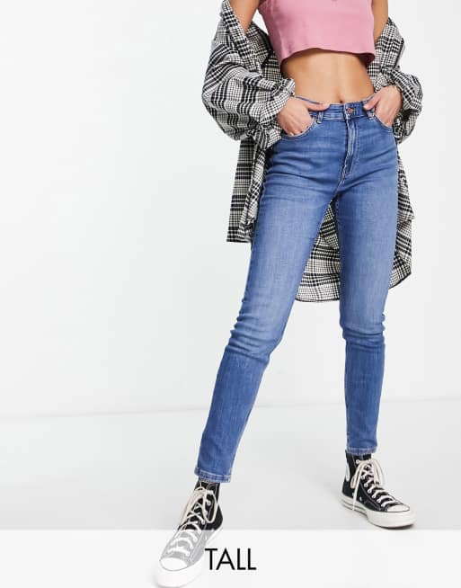 Bershka Tall – Niebieskie obcisłe jeansy z podwyższonym stanem